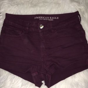 Burgundy American Eagle Stretch Hi rise Shorts